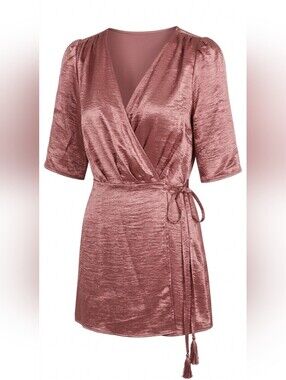 Express Satin Wrap Dress in Mauve Pink